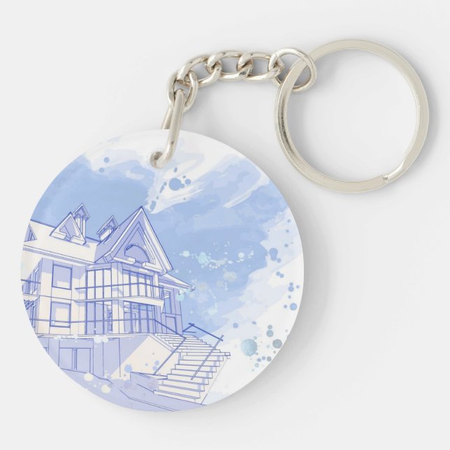 house: watercolor draw keychain (Back)
