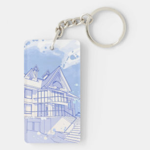house: watercolor draw keychain