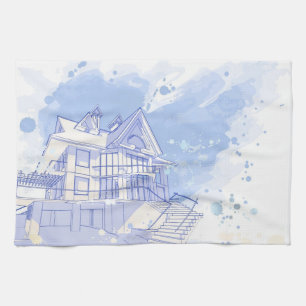 house: watercolor draw kitchen towel