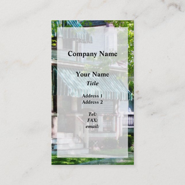 House With Green Striped Awning Business Card (Front)