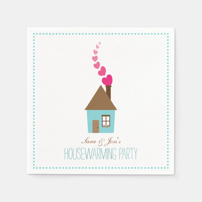 House with Hearts Housewarming Party Personalized Napkin (Front)