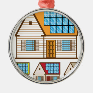 House with Solar Panels Metal Ornament