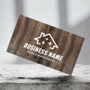 House with Sparkles Rustic Wood Cleaning Service Business Card