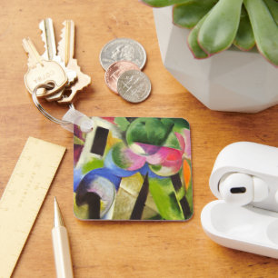 House with Trees by Franz Marc, Vintage Fine Art Keychain