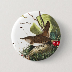 House Wren by John James Audubon, Birdwatcher Bird 2 Inch Round Button