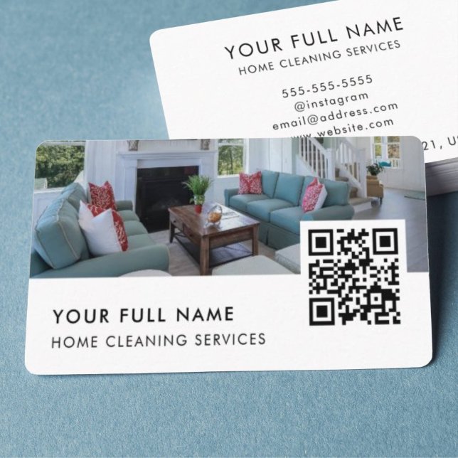 Housecleaning QR Code Logo Modern Business Card (Creator Uploaded)