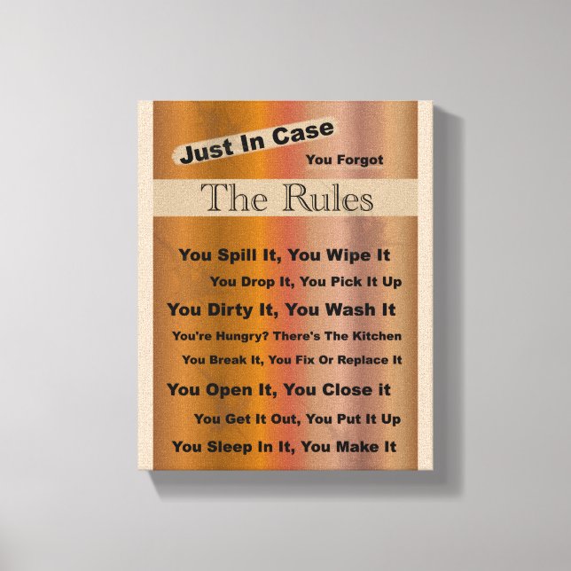 Household Rules Canvas Print (Front)