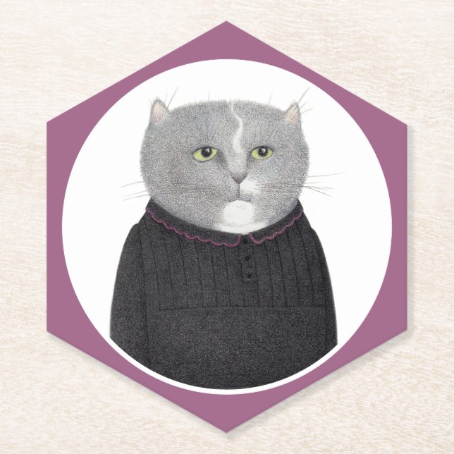 HOUSEKEEPER CAT Pointy Hexagon Paper Coasters  (Front)