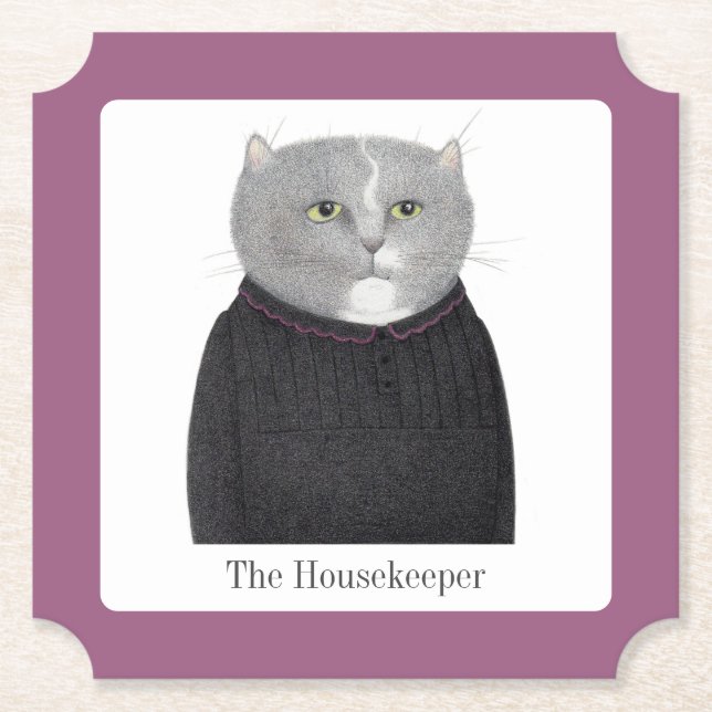 HOUSEKEEPER CAT Ticket Paper Coasters + Text (Front)