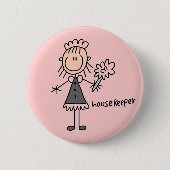Housekeeper Stick Figure 2 Inch Round Button (Front)