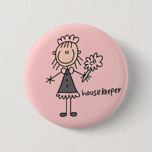Housekeeper Stick Figure 2 Inch Round Button