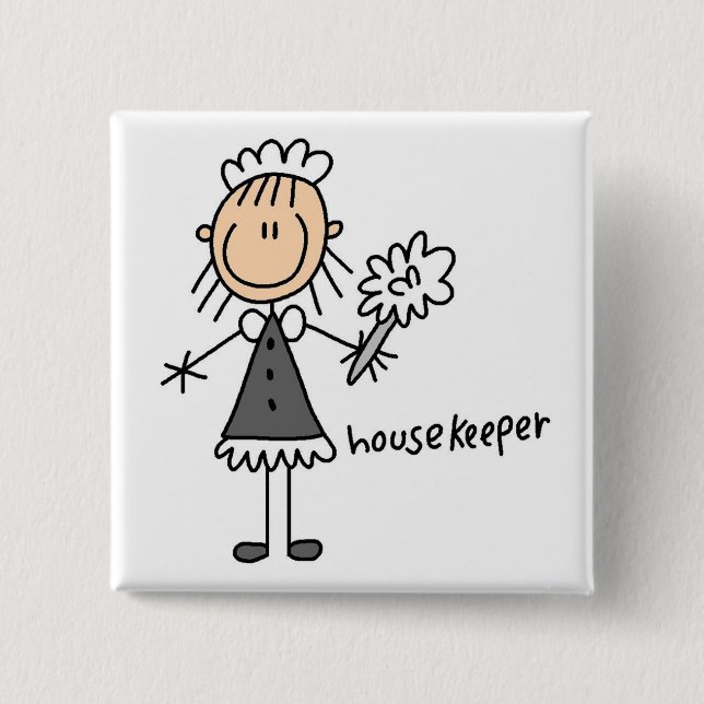 Housekeeper Stick Figure 2 Inch Square Button (Front)