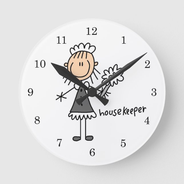 Housekeeper Stick Figure Round Clock (Front)