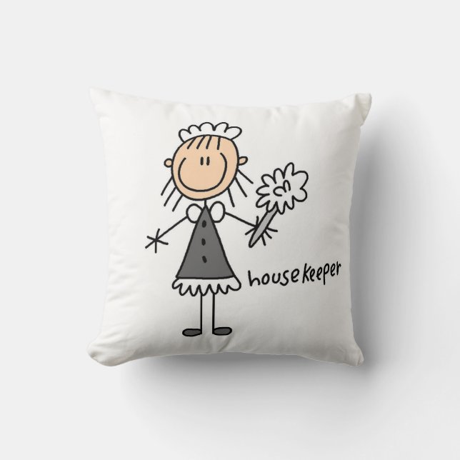 Housekeeper Stick Figure Throw Pillow (Front)