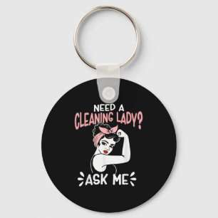Housekeeping Retro Woman Need A Cleaning Lady_ Ask Keychain
