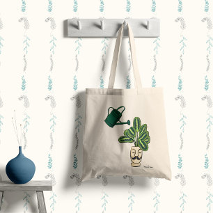 Houseplant in a cute pot with your name tote bag