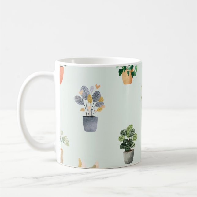 Houseplant Pattern Botanical Indoor Plant Design Coffee Mug (Left)