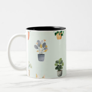 Houseplant Pattern Botanical Indoor Plant Design Two-Tone Coffee Mug