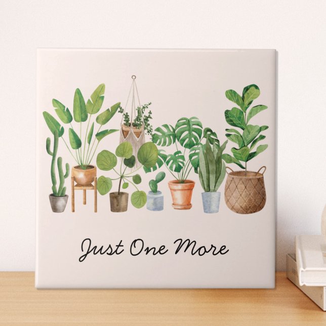 Houseplant Watercolor Gardening Quote  Tile (Close up on table)