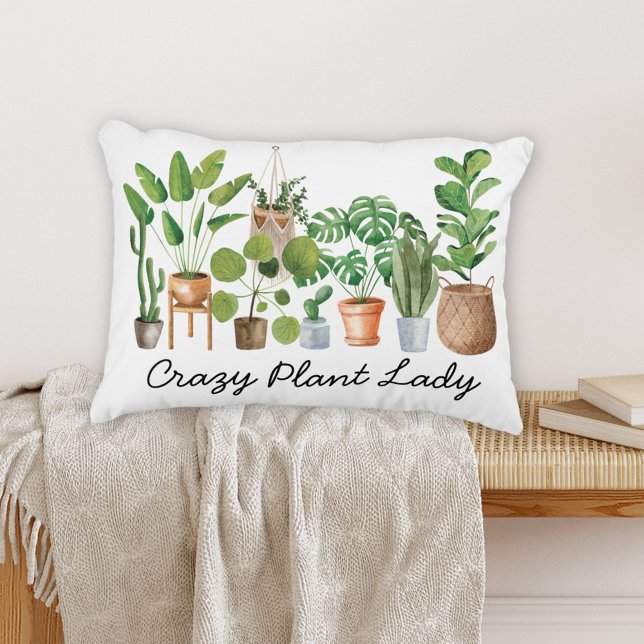 Houseplant Watercolor Quote Accent Pillow (In situ on bench)