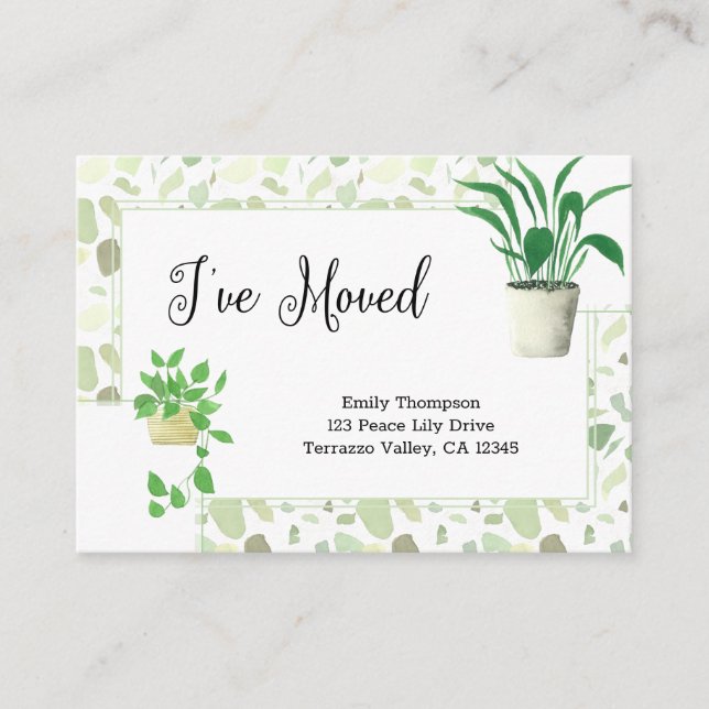 Houseplants and Green Terrazo I've Moved Enclosure Card (Front)