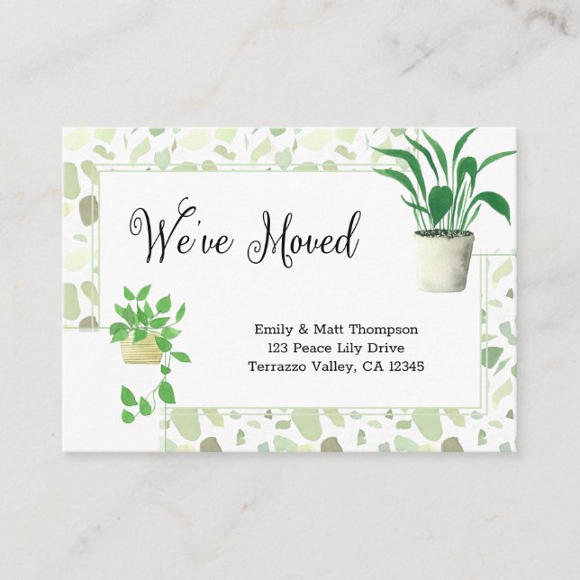 Houseplants and Green Terrazo We've Moved Enclosure Card (Front)