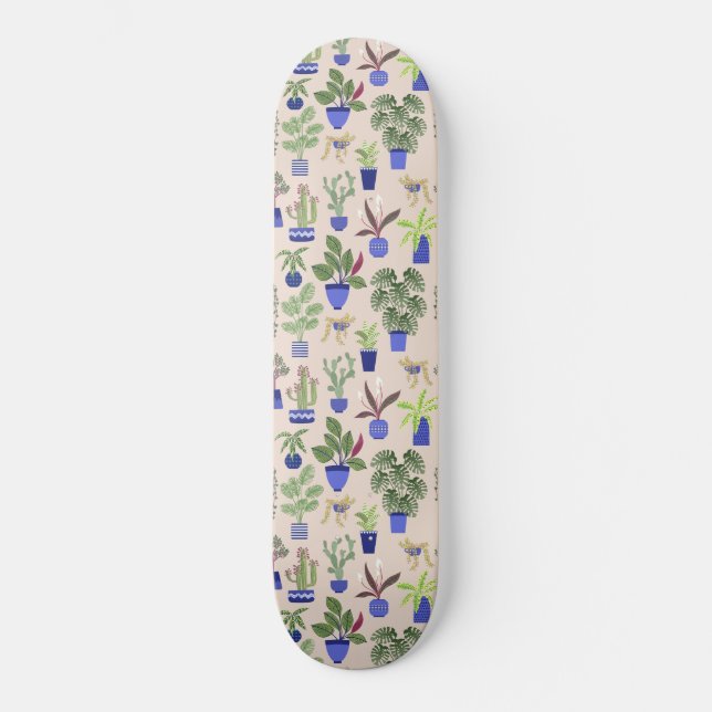 Houseplants Cactus Succulent Blush Pink Pattern Skateboard (Front)