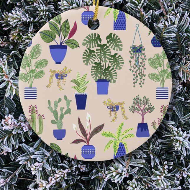Houseplants Cactus Succulent Pattern Blush Pink Ceramic Ornament (Cactus succulent houseplant pattern Christmas ornament)