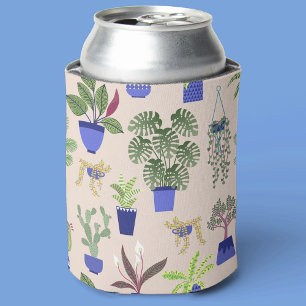 Houseplants Cactus Succulent Pattern Can Cooler