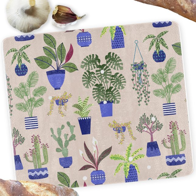 Houseplants Cactus Succulent Pattern Cutting Board (Houseplant cactus and succulent pattern cutting board)