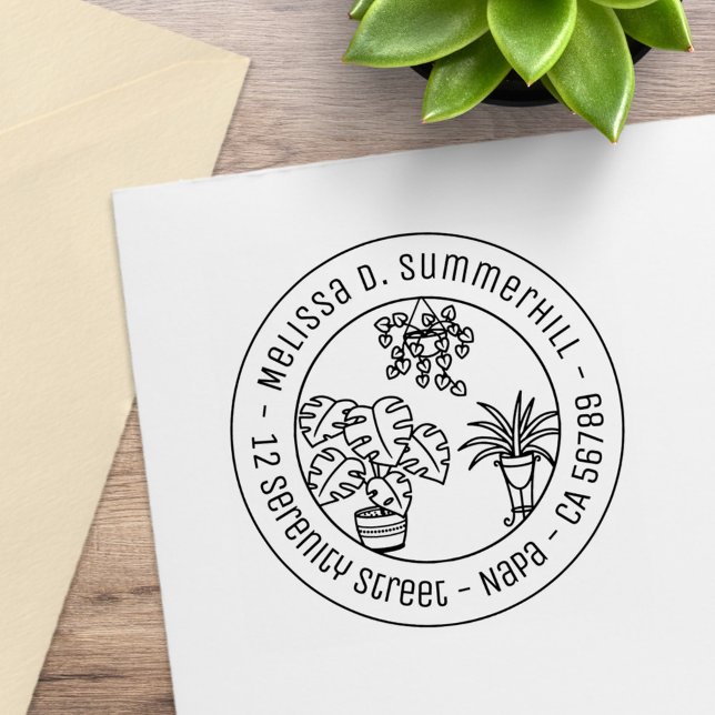 Houseplants Hobby Round Address Rubber Stamp (Creator Uploaded)