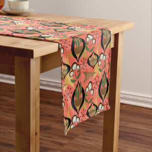Houseplants on Orange Fifties Style Mid-Century Short Table Runner