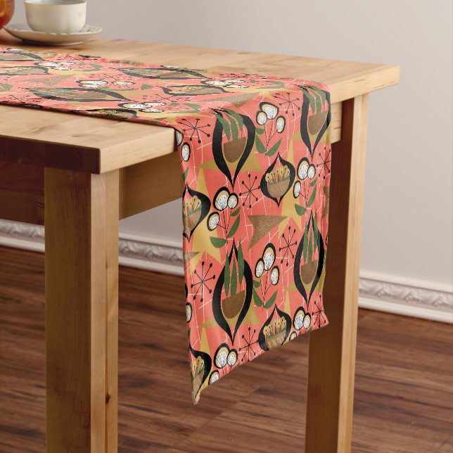 Houseplants on Orange Fifties Style | Mid-Century Short Table Runner (In Situ)