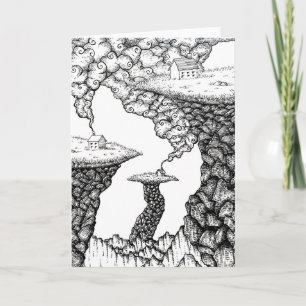 Houses and Cliffs Pen and Ink Art Greeting Card