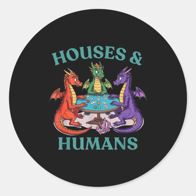 Houses And Humans Dragon Tabletop Rpg Fantasy Paro Classic Round Sticker (Front)