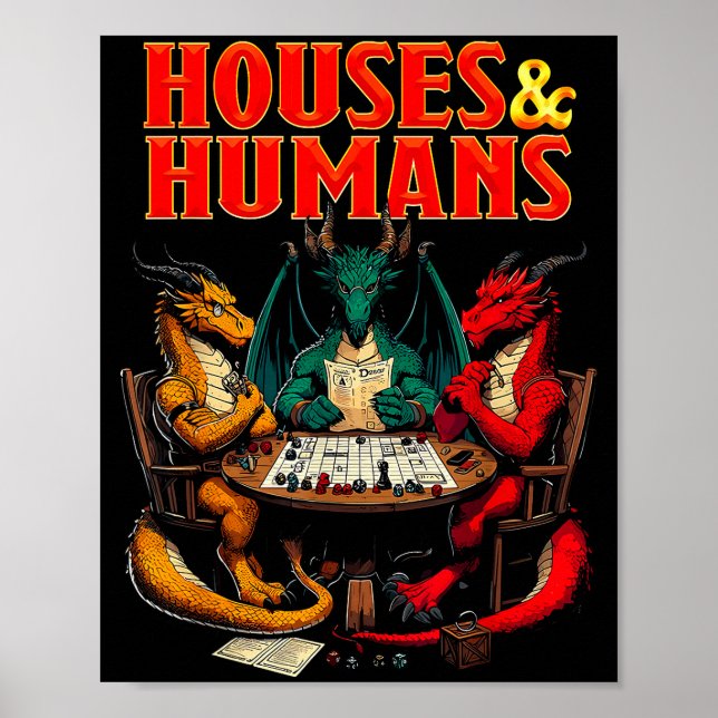 Houses And Humans Funny Tabletop Rpg Dice Game Par Poster (Front)