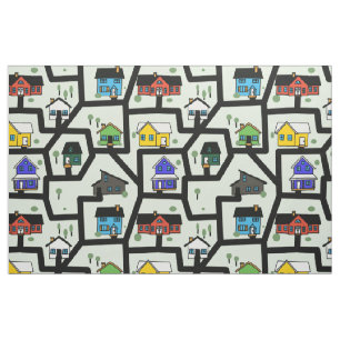 houses and roads pattern fabric