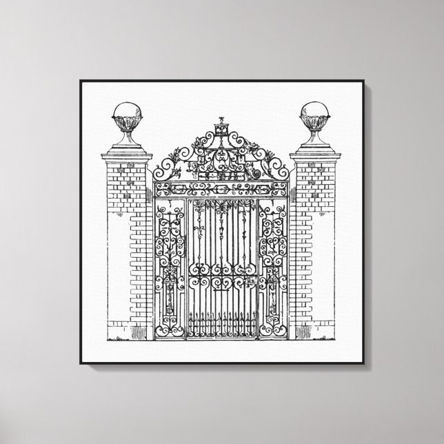 Houses Architecture Gate Fence Wrought Iron Bricks Canvas Print (Front)