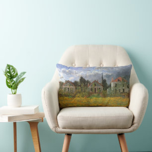 Houses at Argenteuil by Claude Monet, Vintage Art Lumbar Pillow