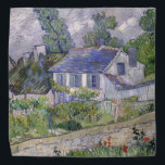 Houses at Auvers by Vincent Van Gogh Bandana<br><div class="desc">Houses at Auvers by Vincent Van Gogh, oil on canvas 1890, is a landscape painting of homes and thatched cottages with chimneys in the French countryside, surrounded by sheds and gardens, against a background of trees and grey sky with white clouds. In the foreground a stone garden wall spans the...</div>