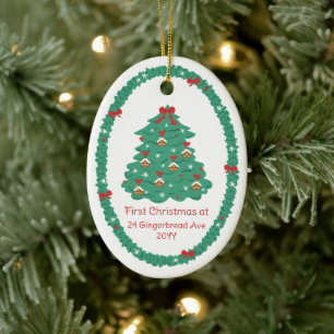Houses & Bows Tree First Christmas New Home Ceramic Ornament