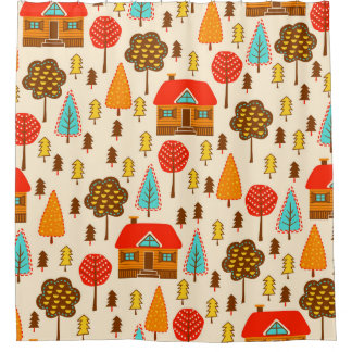 Houses Forest Vintage Seamless Pattern