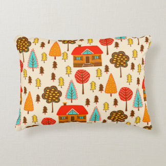 Houses Forest Vintage Seamless Pattern Accent Pillow