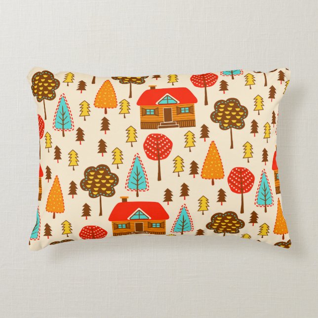 Houses Forest Vintage Seamless Pattern Accent Pillow (Front)