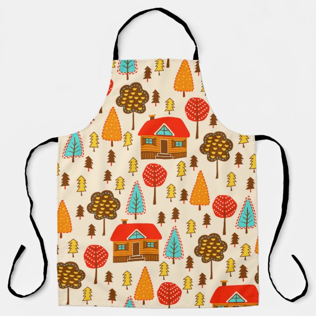 Houses Forest Vintage Seamless Pattern Apron (Front)