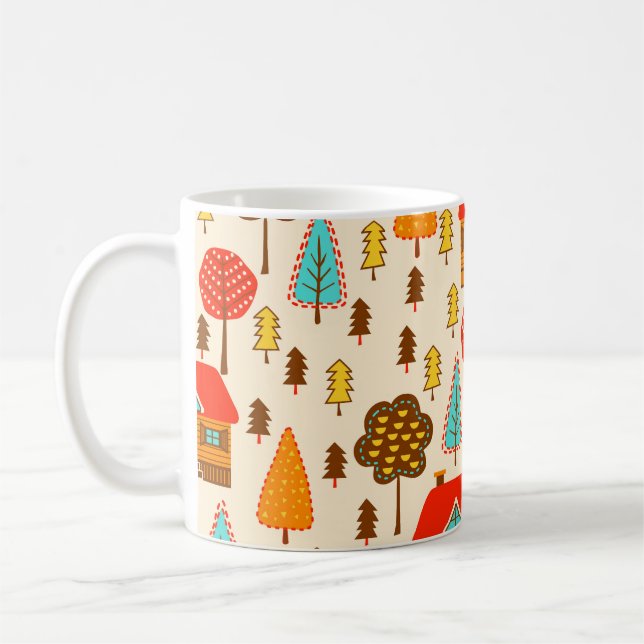 Houses Forest Vintage Seamless Pattern Coffee Mug (Left)