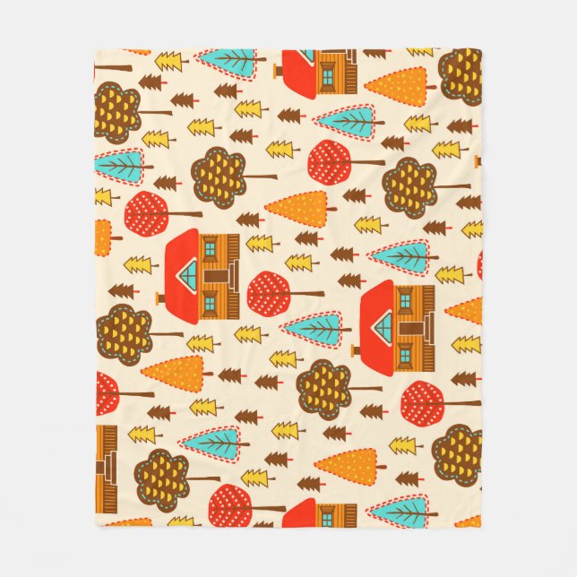 Houses Forest Vintage Seamless Pattern Fleece Blanket (Front)