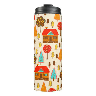 Houses Forest Vintage Seamless Pattern Thermal Tumbler