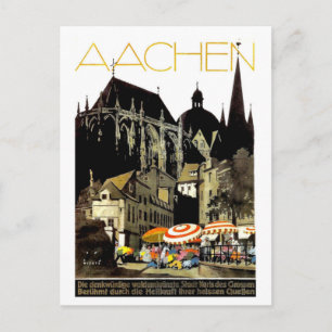Houses in Aachen, Germany, vintage travel Postcard
