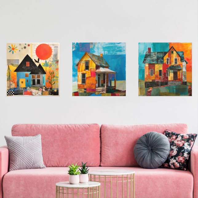 Houses made of a collage of pieces and textures (Livingroom)